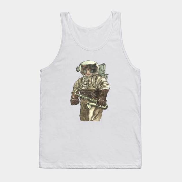 Space Cat with Saxophone Tank Top by FelisSimha